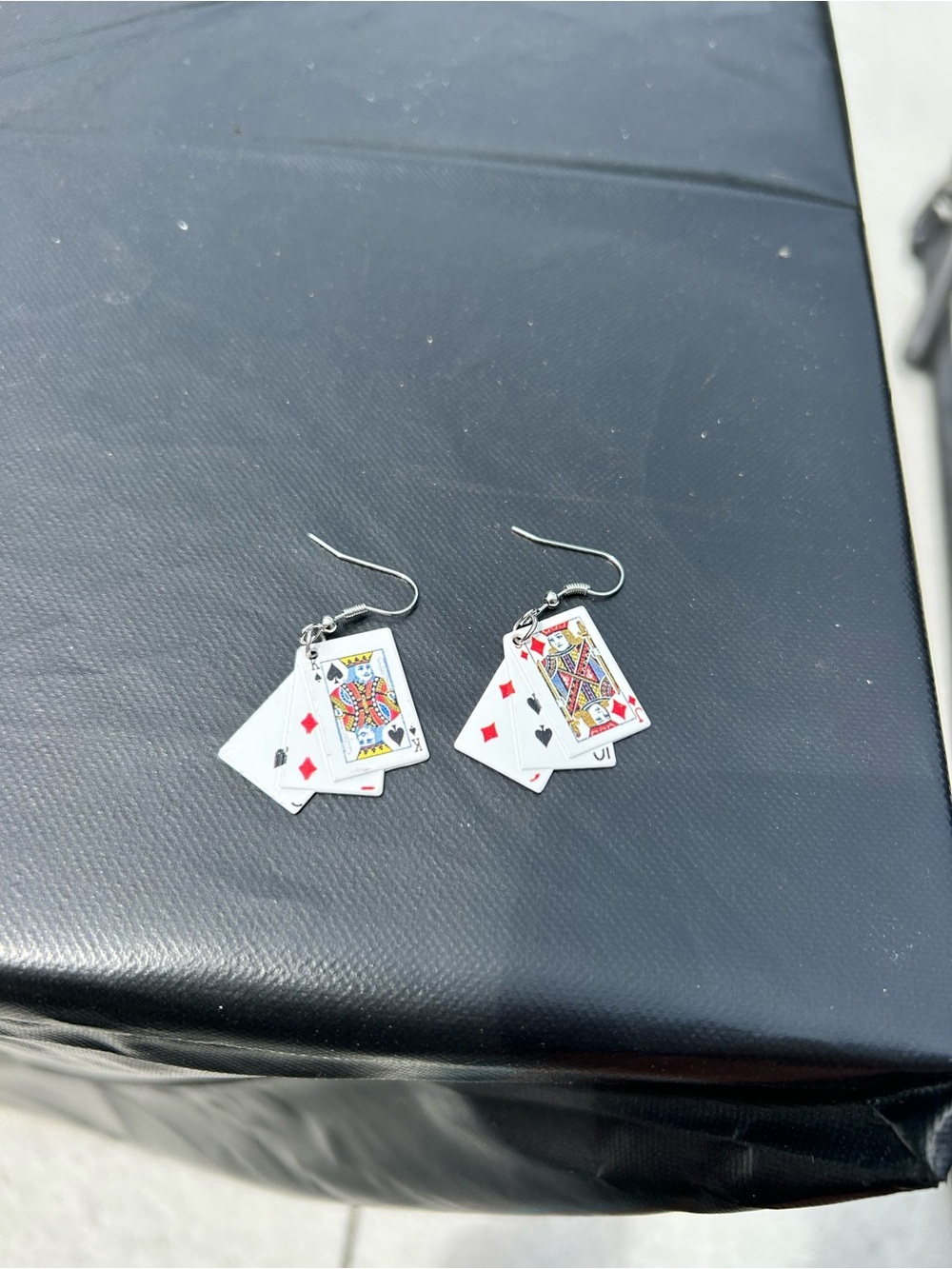 4/$50 Playing Card Dangle Earrings - Queen & Diamonds